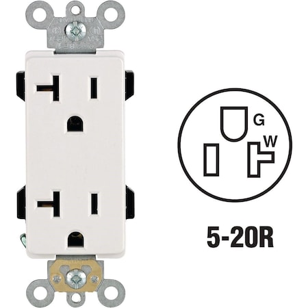 Leviton Straight Blade Receptacle, 5-20R, 20 A, 125V AC, 2 Pole, 3 Wire, Self-Grounded R82-16352-0WS